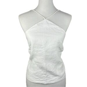 SOPHIE RUE White Linen Open Cross Back Halter Top Sz XS Euro Chic No fabric Tag